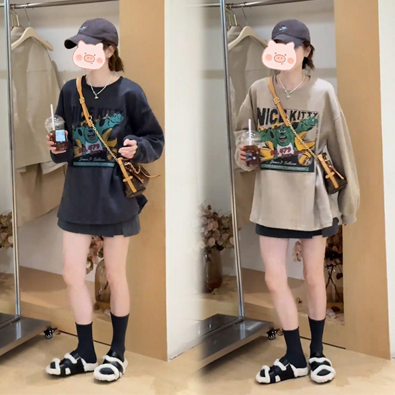 2025年秋季新款穿搭一整套时尚百搭印花上衣长袖搭配裙裤两件套女