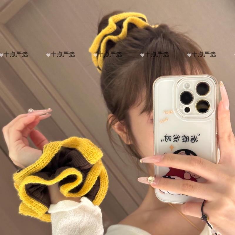 撞色针织毛线大肠发圈女秋冬慵懒风复古扎头发丸子头超大发绳头绳