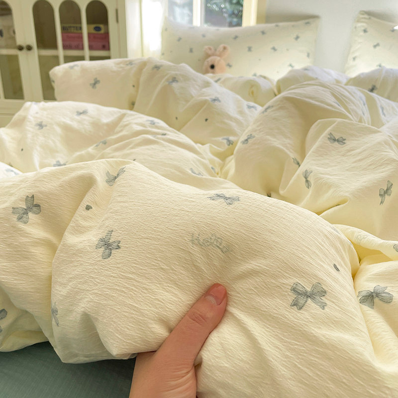 2025新款双层纱亲肤柔软小清新非全棉纯棉被套床单学生宿舍可机洗
