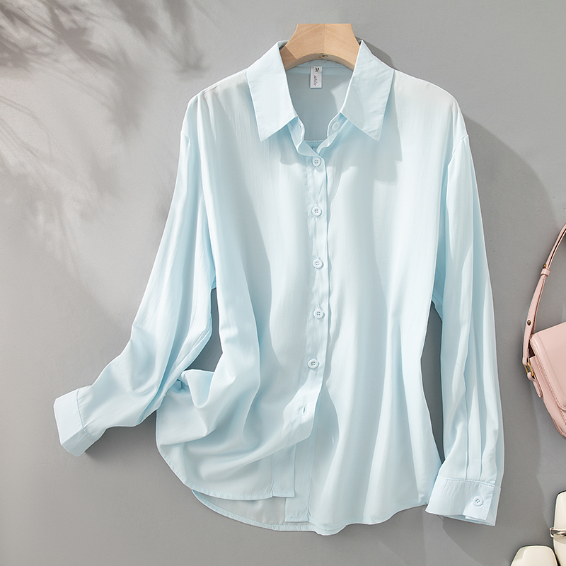 上衣夏季纯色休闲慵懒风百搭气质薄款成人宽松衬衫