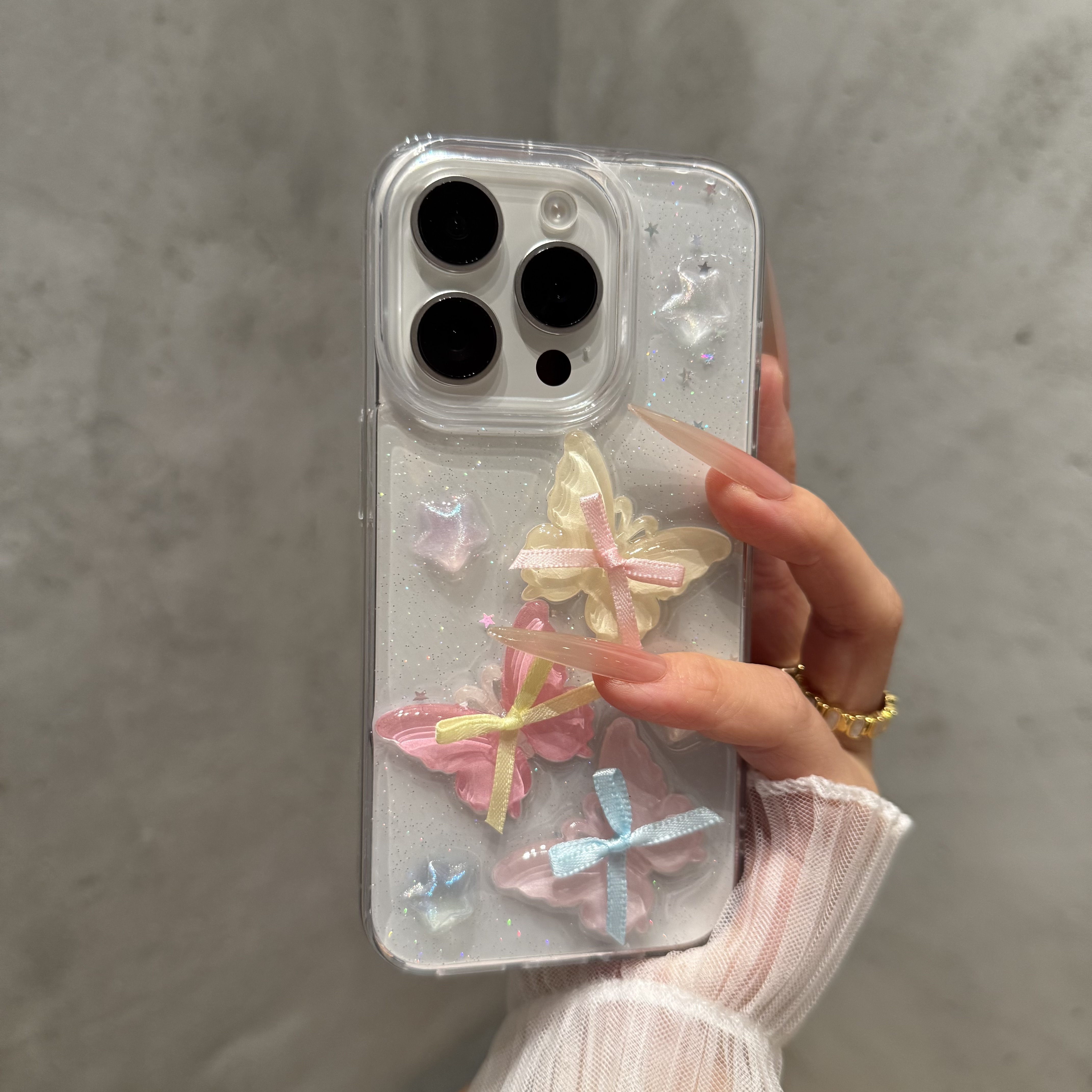 彩色立体丝带蝴蝶适用苹果16promax手机壳15创意14可爱13网红12女