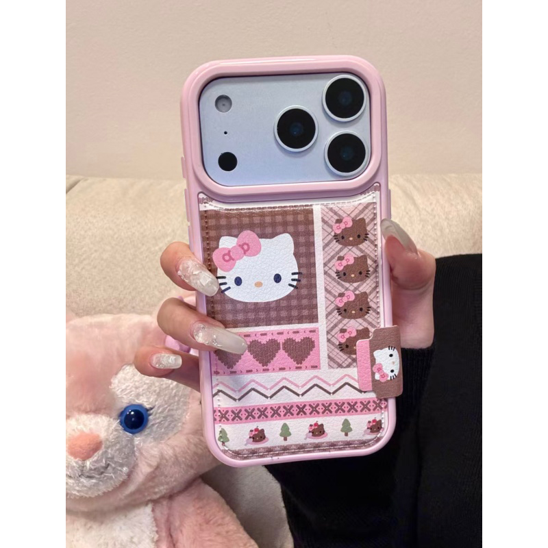 奥菲顿粉棕哈喽kt标签适用iPhone17/16pro鼓包手机壳苹果15/14/13