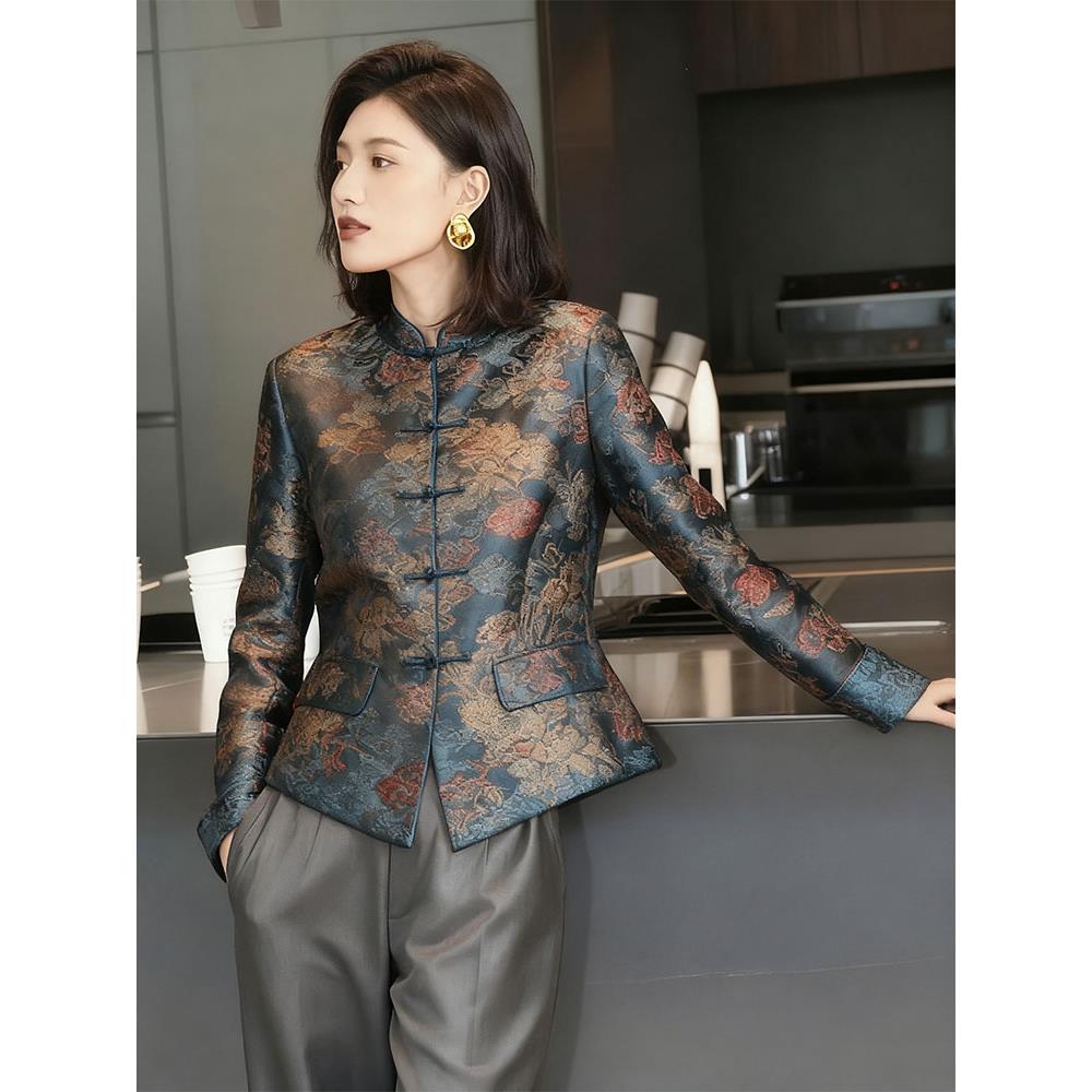 气质高端独特新中式女装国风宋锦外套女2025秋季新款唐装复古上衣