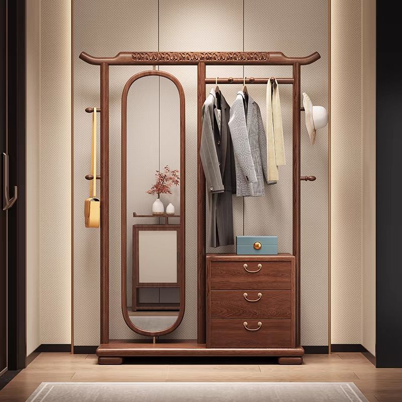 新中式乌金木挂衣架穿衣镜一体落地客厅卧室实木旋转全身镜衣帽架