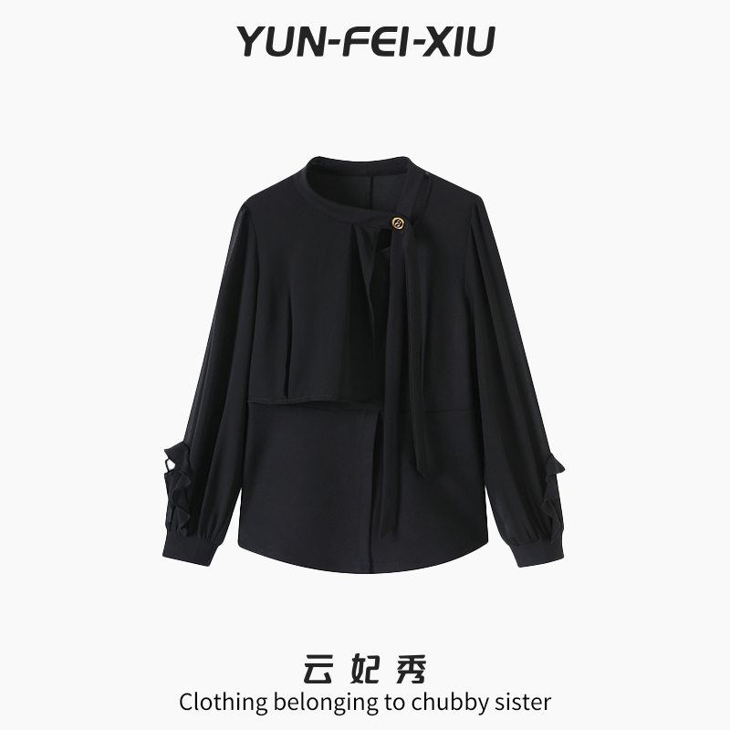 云妃秀大码女装T恤不规则斜领拼接时尚宽松显瘦遮肉胖妹妹秋68686