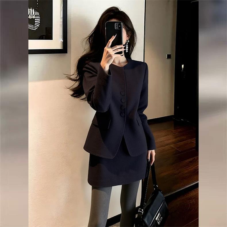 【同款性价比】法式小香风黑色西装套装新款秋冬气质外套半身裙套装