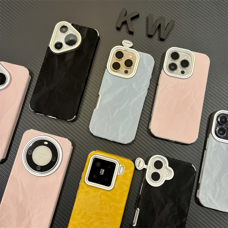 BANCA纯色贴皮雪山纹适用苹果17手机壳iPhone16华为vivoppo小米15