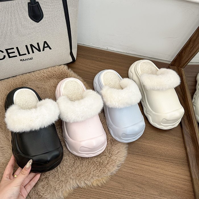 条纹/格子简约花朵毛绒棉拖鞋秋冬季ins包头款包头拖