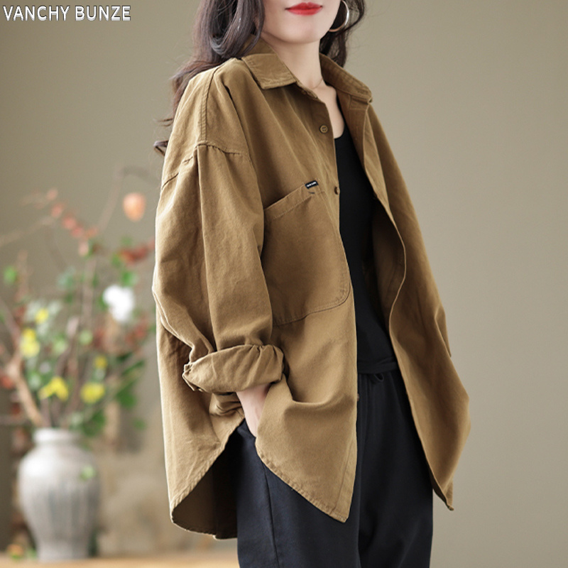 BUNZE大码宽松休闲长袖衬衫外套女士2025早秋新款气质时尚爆款
