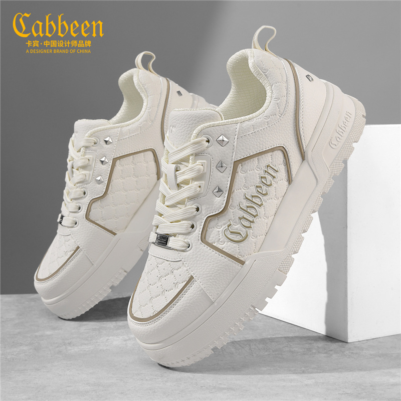 卡宾男鞋2025冬季新款米白色厚底增高小白鞋百搭潮流时尚休闲板鞋