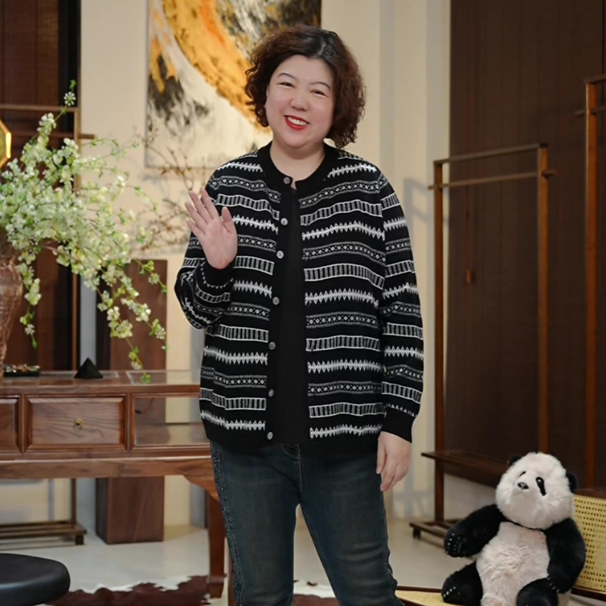 金雀绫【鬼马精灵】时尚提花针织加宽加大开衫毛衣SZAK3THY178