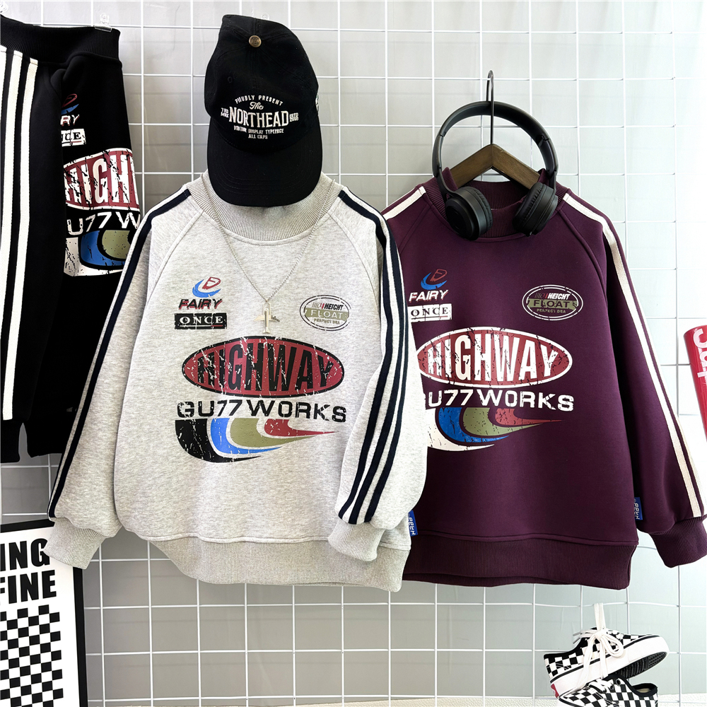 （实体品质}男童秋冬加绒加厚圆领卫衣2025新中大童宽松洋气百搭aa