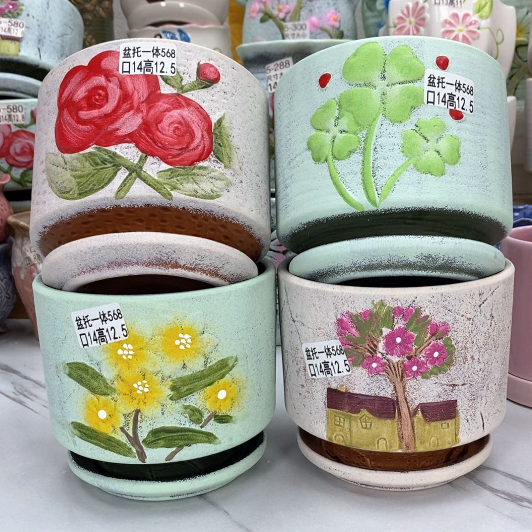 《直播间专享》花盆陶瓷简约带托盘创意家用北欧阳台绿植盆景盆栽