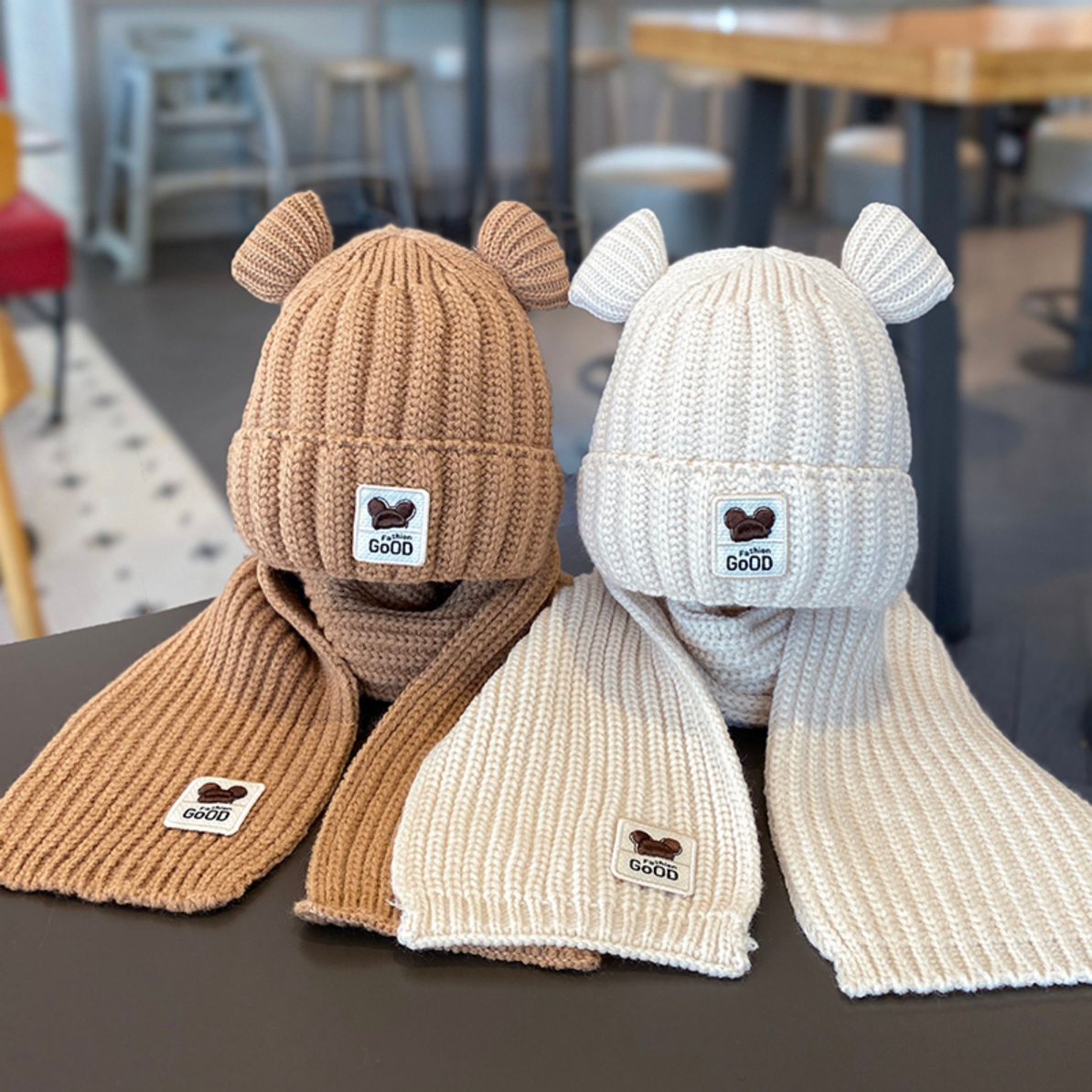 【小布丁】儿童帽子冬季围巾帽子套装保暖针织毛线帽男童女童套头帽