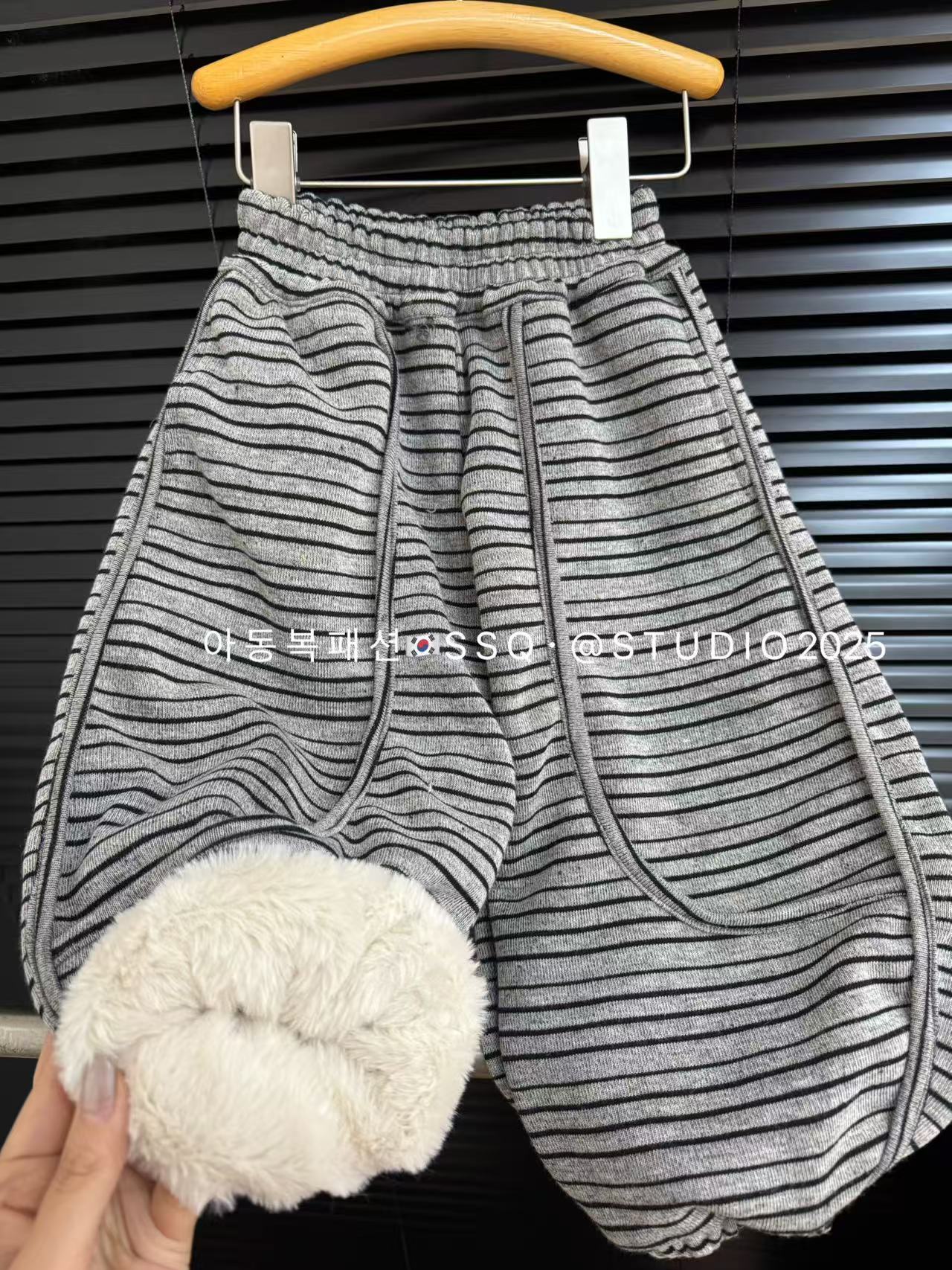 现货【韩版档口】冬·winter优质加绒加厚条纹裤韩味主角奶呼呼