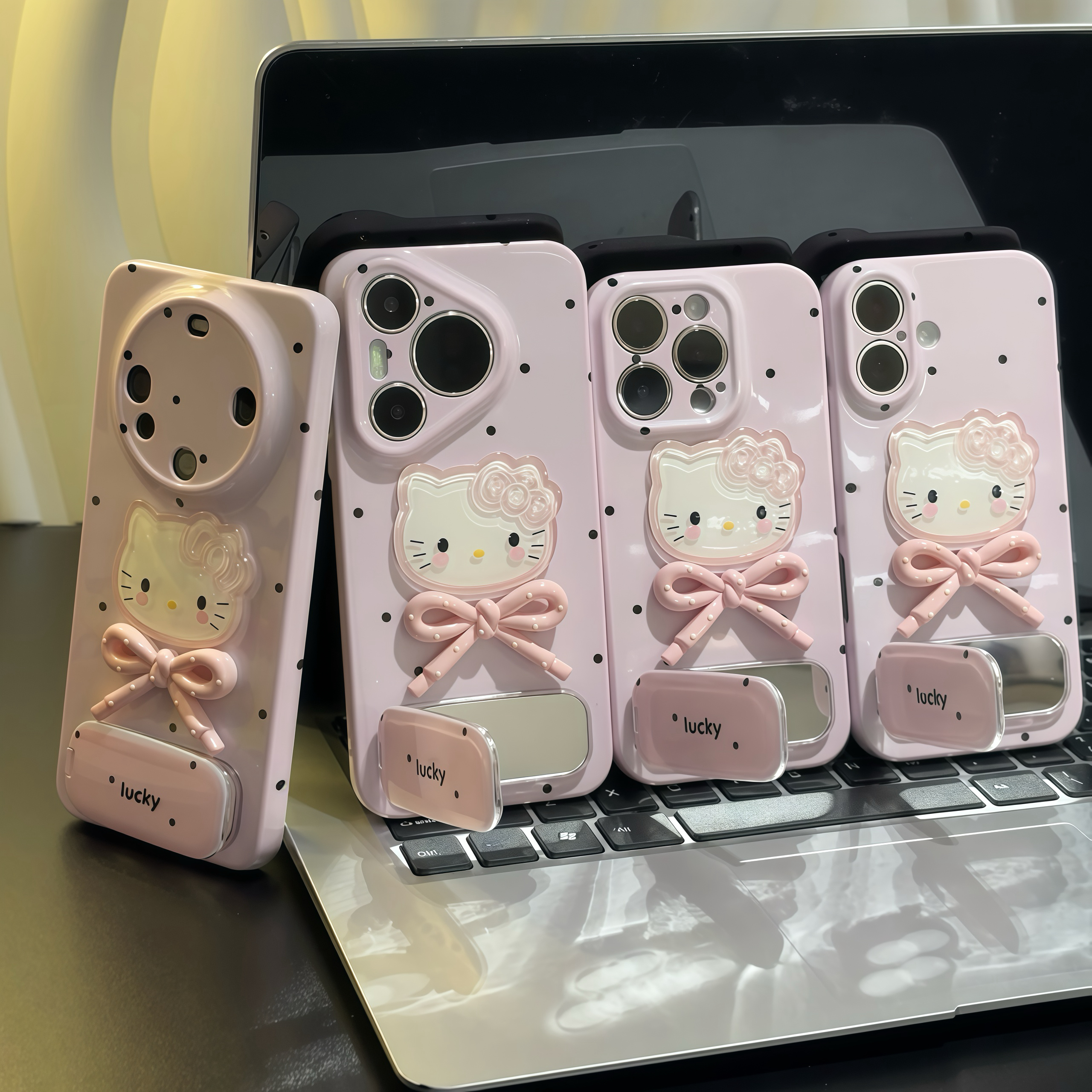 BANCA波点蝴蝶结凯蒂猫支架适用苹果16手机壳华为vivo小米15oppo