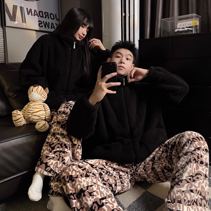 情侣睡衣女冬季珊瑚绒法兰绒加绒加厚保暖男士保暖冬天家居服套装