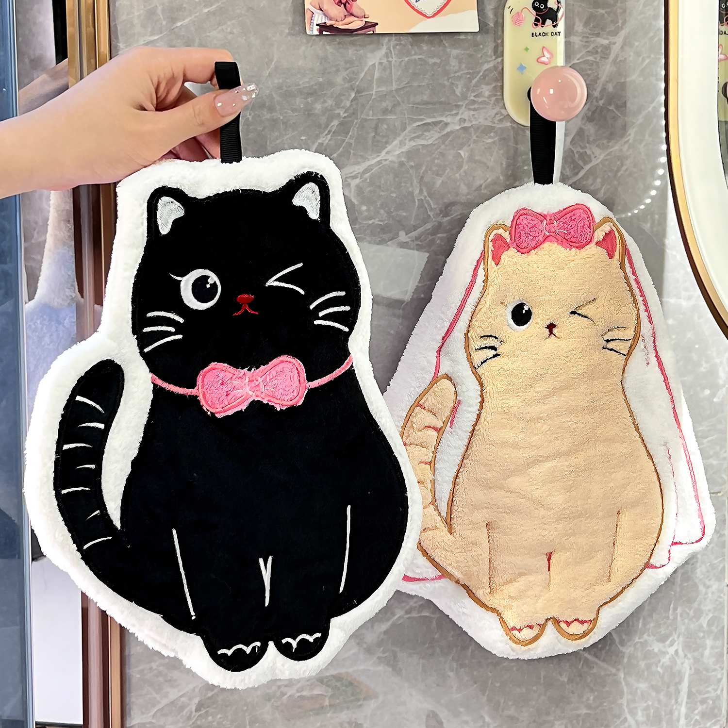 BSD厨房擦手毛巾吸水不掉毛挂式可爱擦手帕珊瑚绒卫生间擦手神器