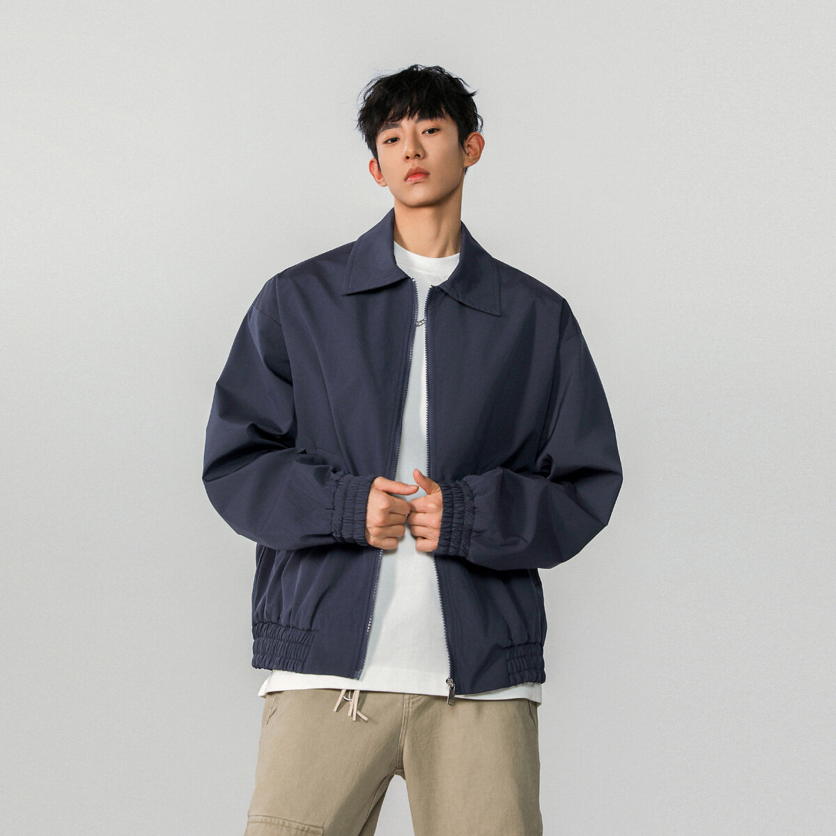 美式飞行服翻领夹克2025春装韩版宽松气质短款外套男装拉链衫上衣