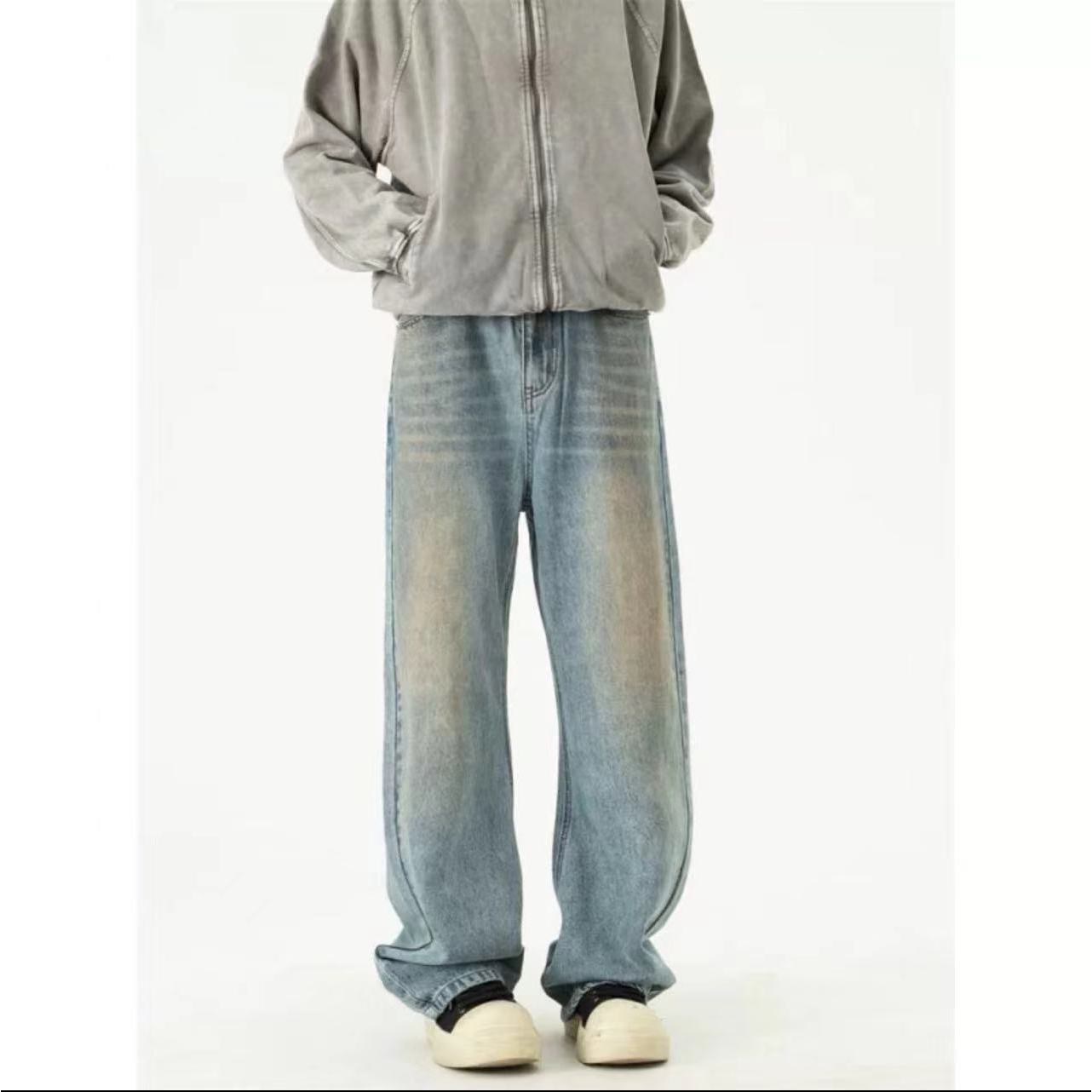 K666 美式街头复古水洗做旧牛仔裤春秋新款宽松百搭直筒牛仔裤