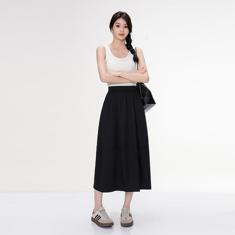 夏季白色半身裙女高腰A字裙显瘦法式衣服时尚百搭花苞裙带口袋