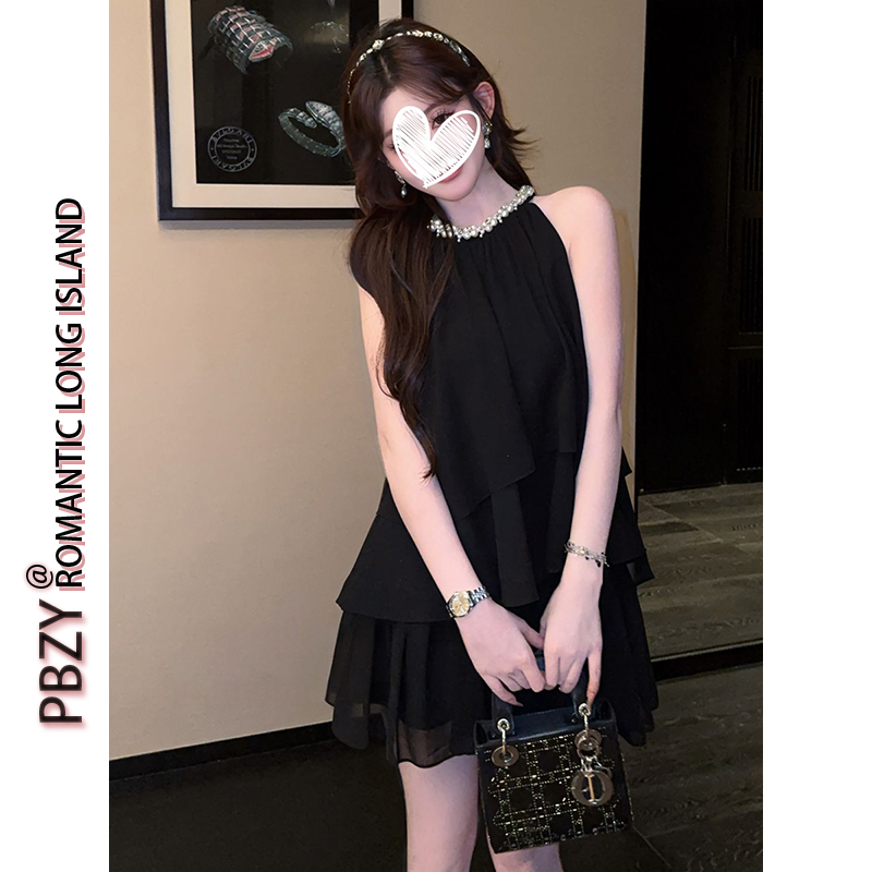 夏季新款法式纯欲辣妹风甜美无袖挂脖上衣+半身裙两件套 6660#