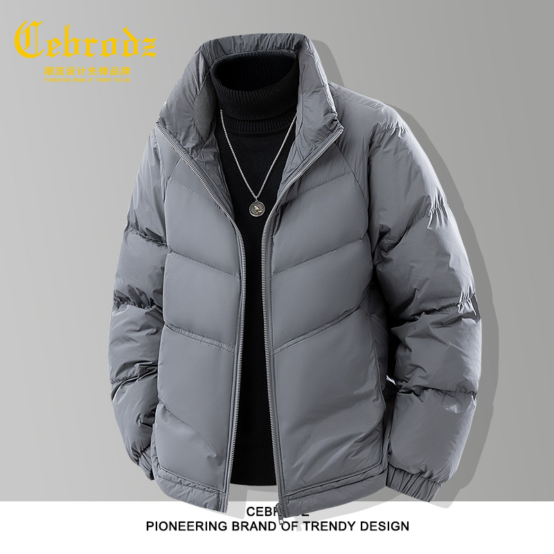 法国Cebrodz冬季纯色轻薄立领羽绒服男百搭保暖百搭休闲短款外套