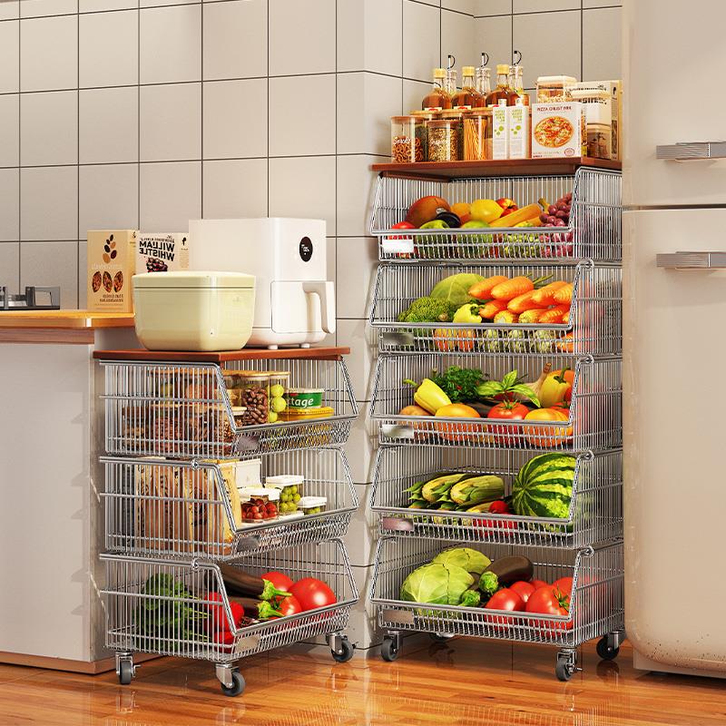 厨房小推车置物架落地多层蔬菜客厅厨房收纳置物架零食收纳可移动