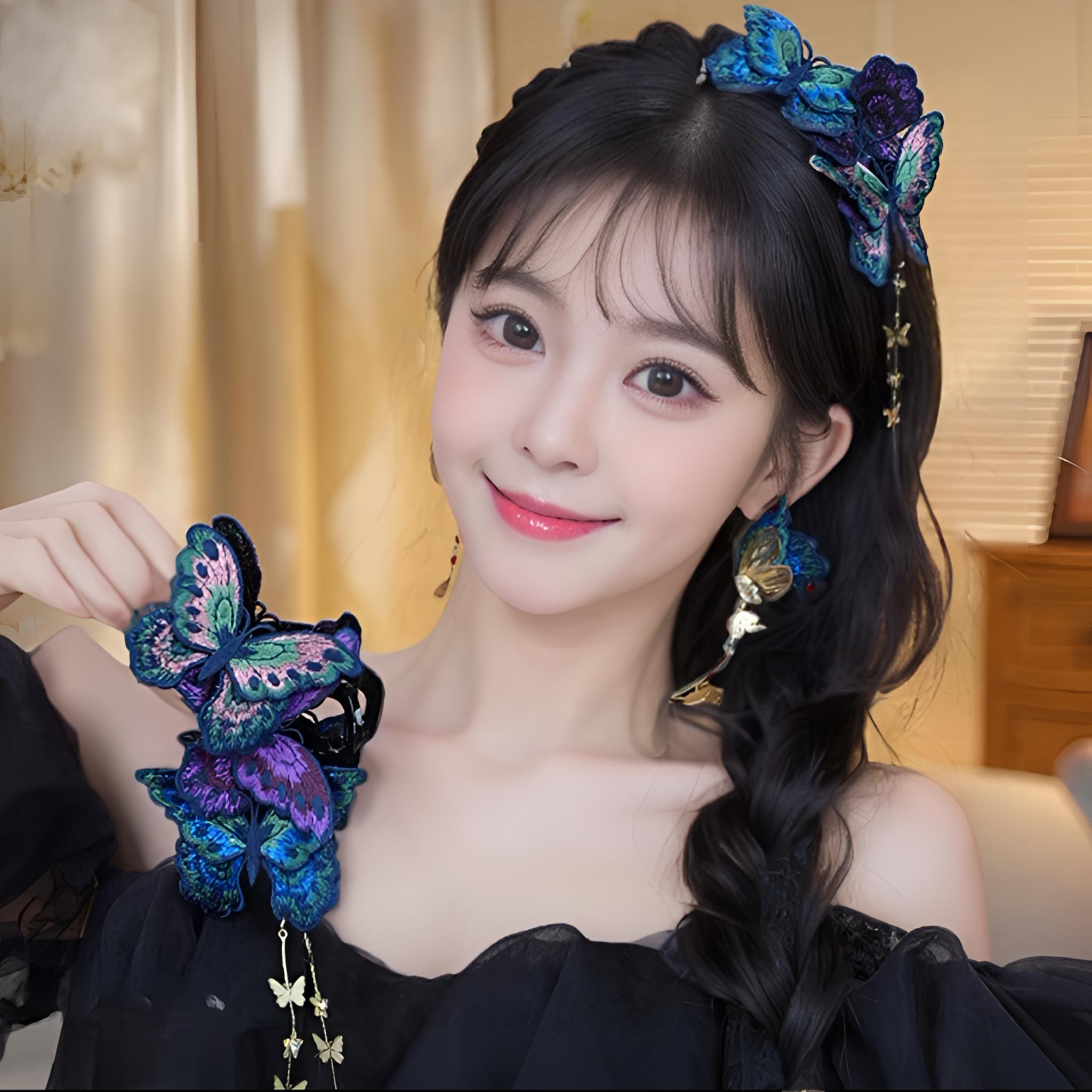 【斑斓蝴蝶】抓夹纯手工刺绣焕彩发夹流苏法式民族风轻奢鲨鱼夹头饰