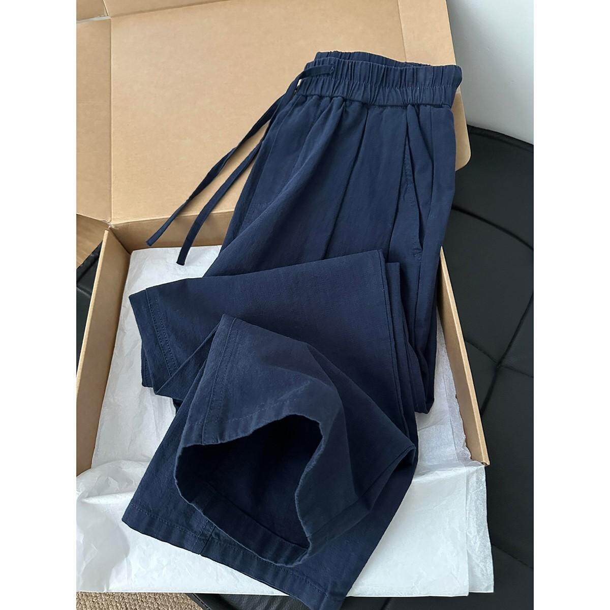 藏青色冰丝山本裤男女夏季薄款慵懒风凉感透气阔腿裤子垂感休闲裤