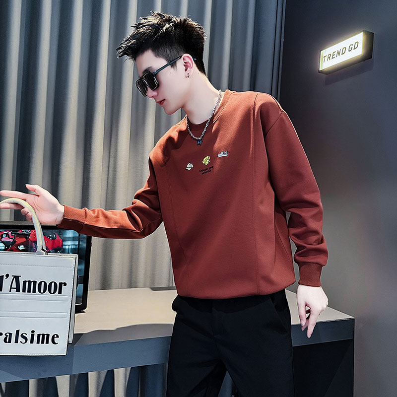 潮牌刺绣卫衣男春秋季圆领长袖t恤2025新款休闲男装上衣痞帅外套