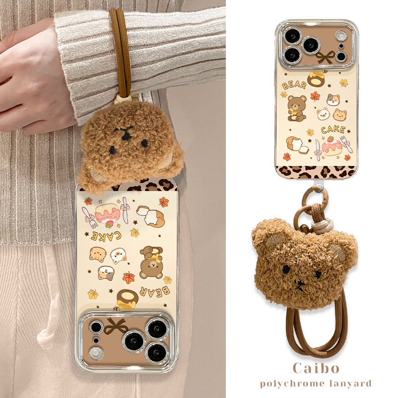 甜品小熊公仔挂绳适用15promax手机壳17air电镀视窗16新女款