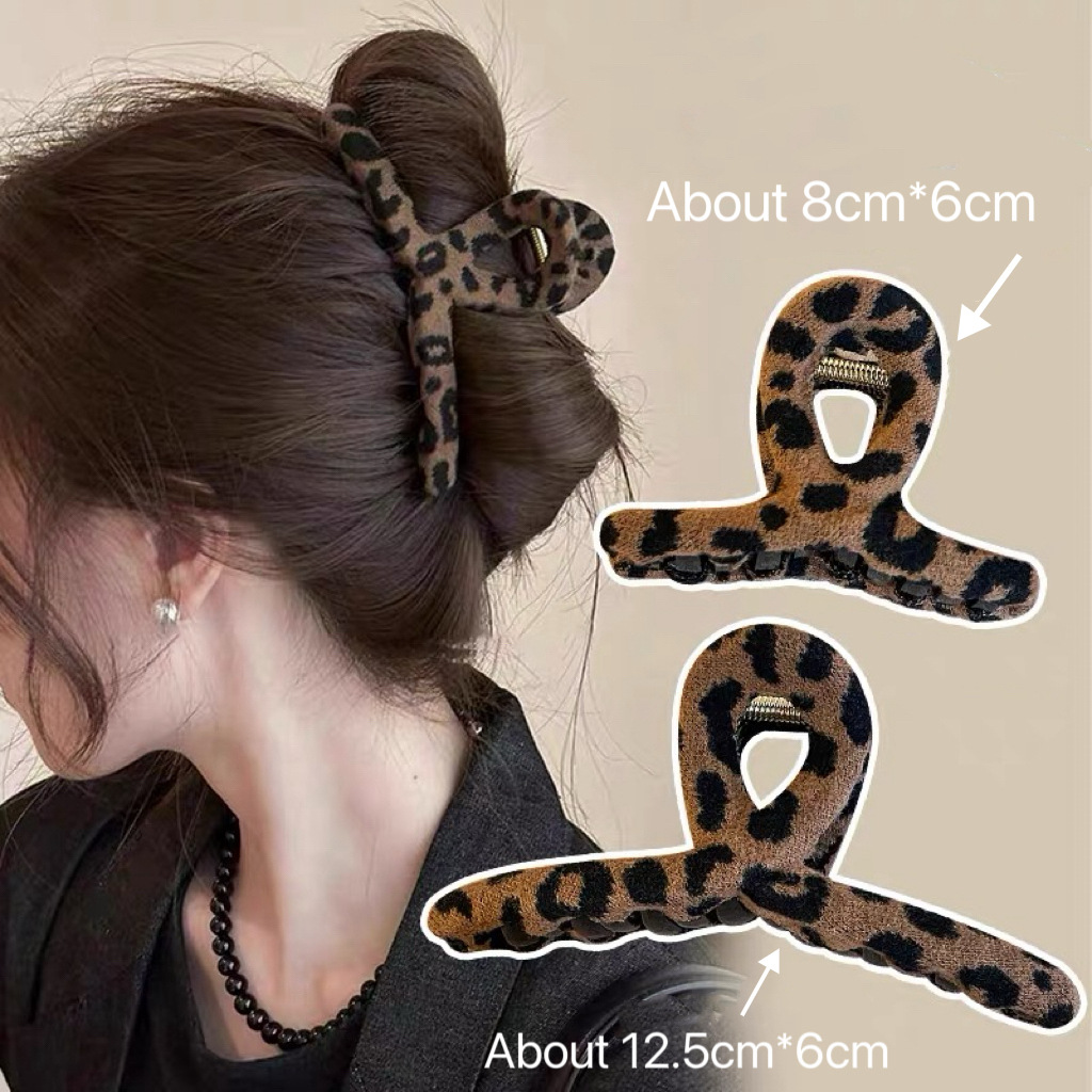 秋冬交叉豹纹丝绒抓夹女2025新款高级感鲨鱼夹后脑勺发夹盘发头饰