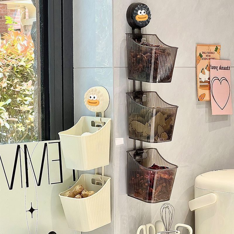 吸盘葱姜蒜收纳盒厨房置物架壁挂生姜大蒜收纳神器免打孔收纳J