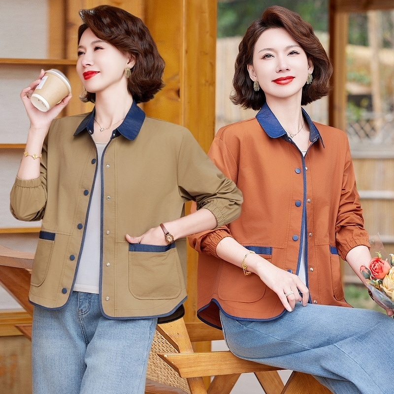 中年妈妈春装休闲外套薄款洋气中老年女装春秋时尚减龄夹克衫上衣