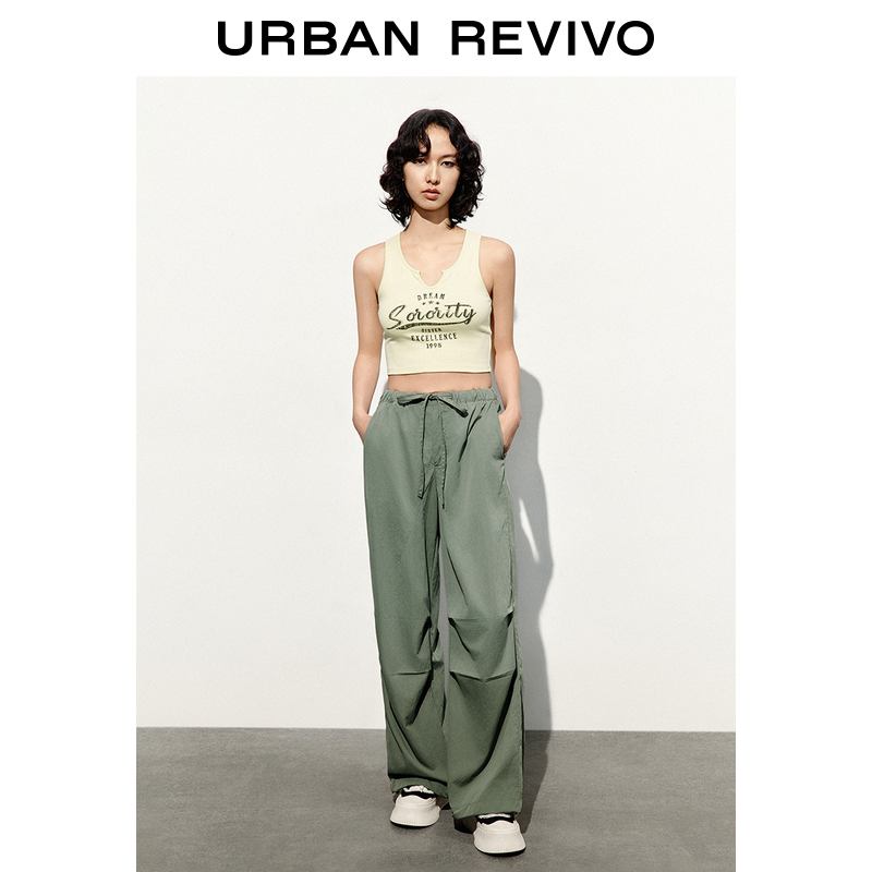UR2025夏季新款女装休闲百搭松紧腰抽绳伞兵阔腿裤UYY650042