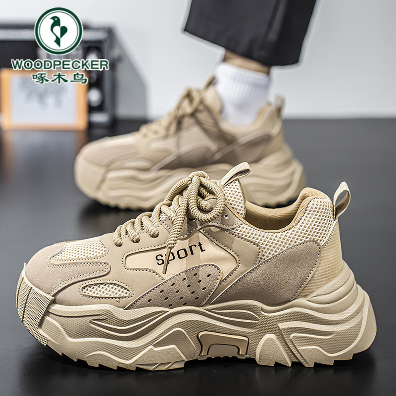 【啄木鸟】正品男鞋夏季网面透气休闲运动鞋青少年厚底增高老爹潮鞋