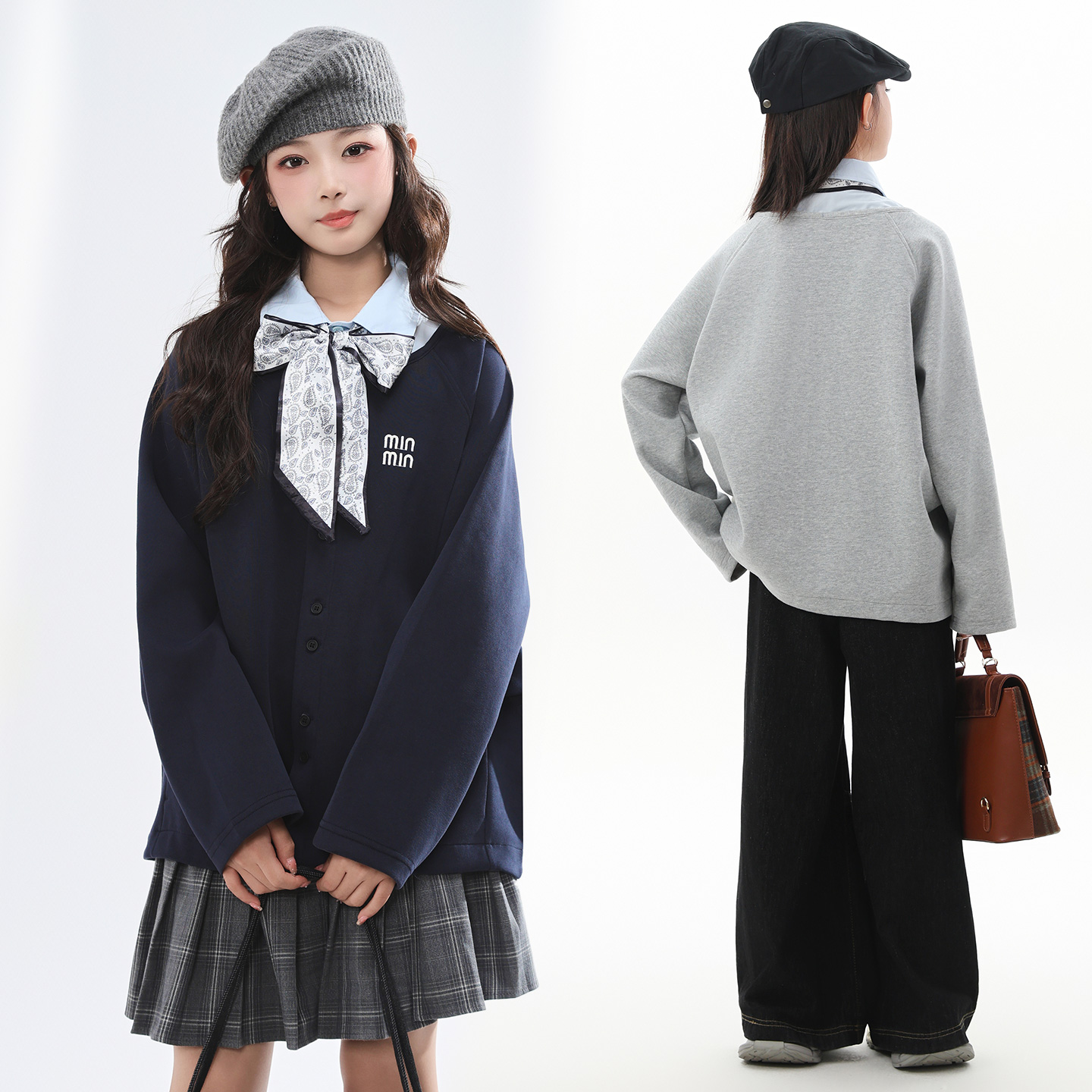 胖女童假两件卫衣春秋装中大童衬衫领开衫外套童装加肥加大码初中