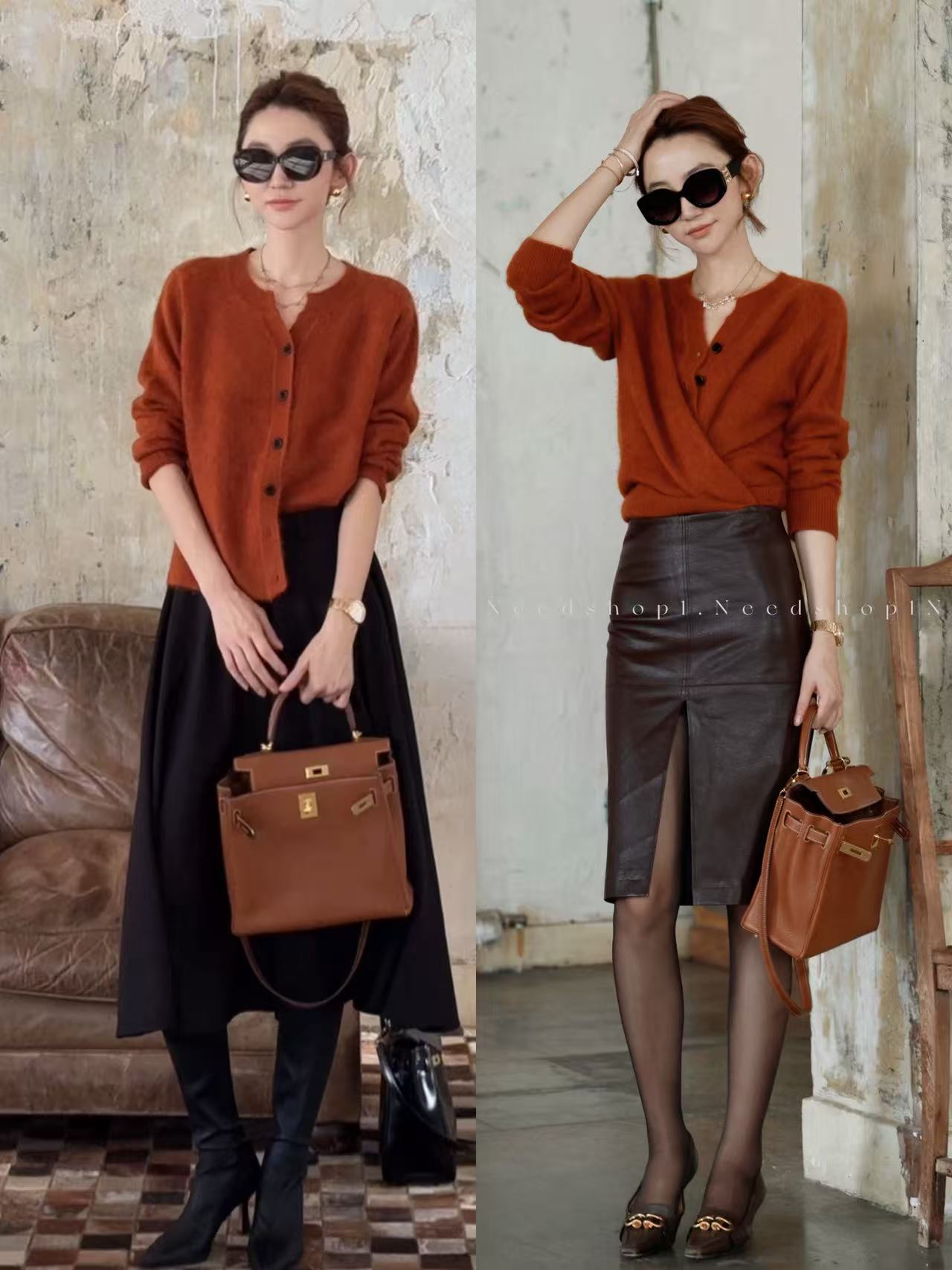 NeedShop1 【温柔系羊毛开衫】暖桔显白100%羊毛开衫