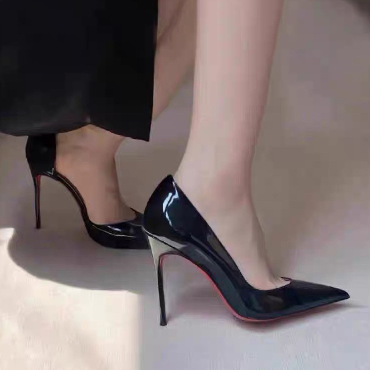 雅绸原厂现货2025新款CL黑色尖头细跟气质百搭一字带高跟鞋单鞋