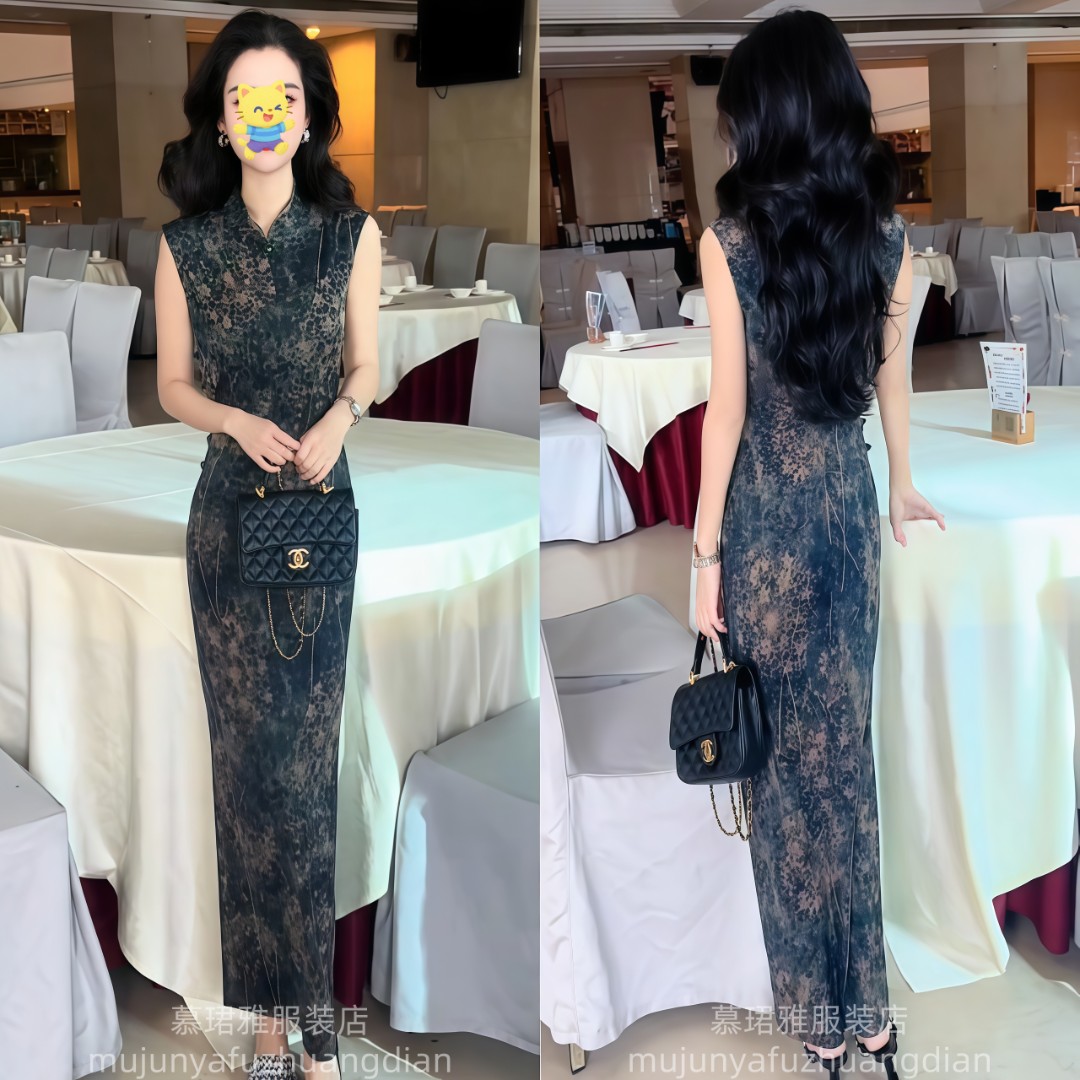 改良旗袍2025长款新款无袖修身复古气质中式连衣裙