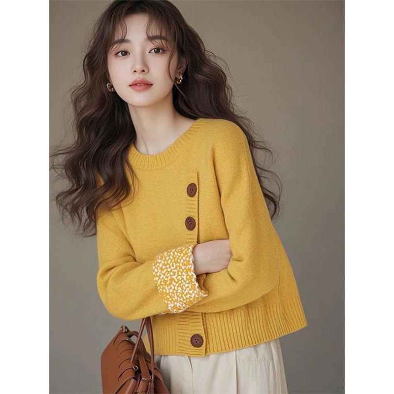 欧货设计感纯色斜扣内搭慵懒风针织衫毛衣女2025秋冬新款洋气上衣