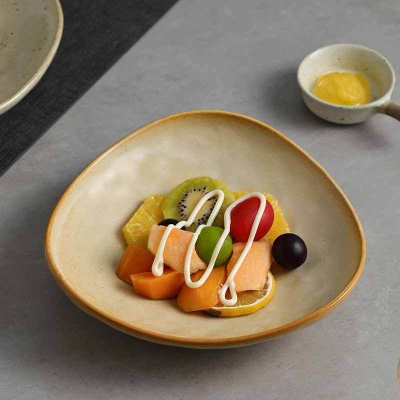 家用炒菜盘子日式异形盘家用凉菜盘复古盘子不规则沙拉盘水果盘子