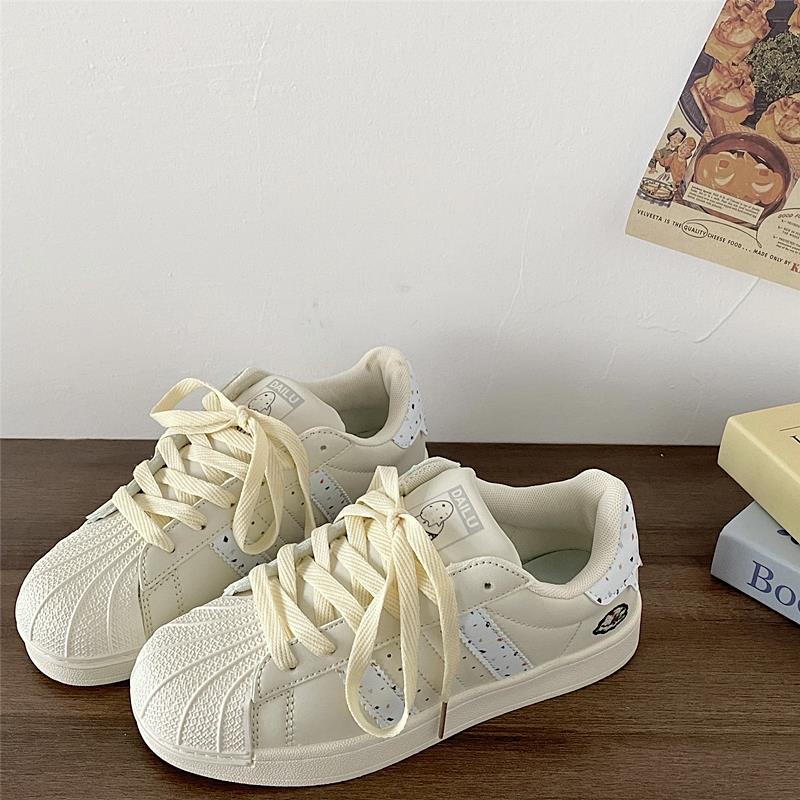 GHGB奶油色贝壳头板鞋女春秋新款百搭厚底休闲运动小白鞋