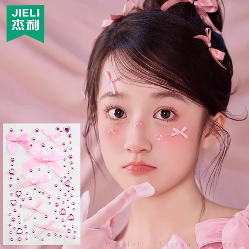 粉色蝴蝶结妆容脸贴2026新年装饰爱心钻石甜美演唱会生日化妆贴纸