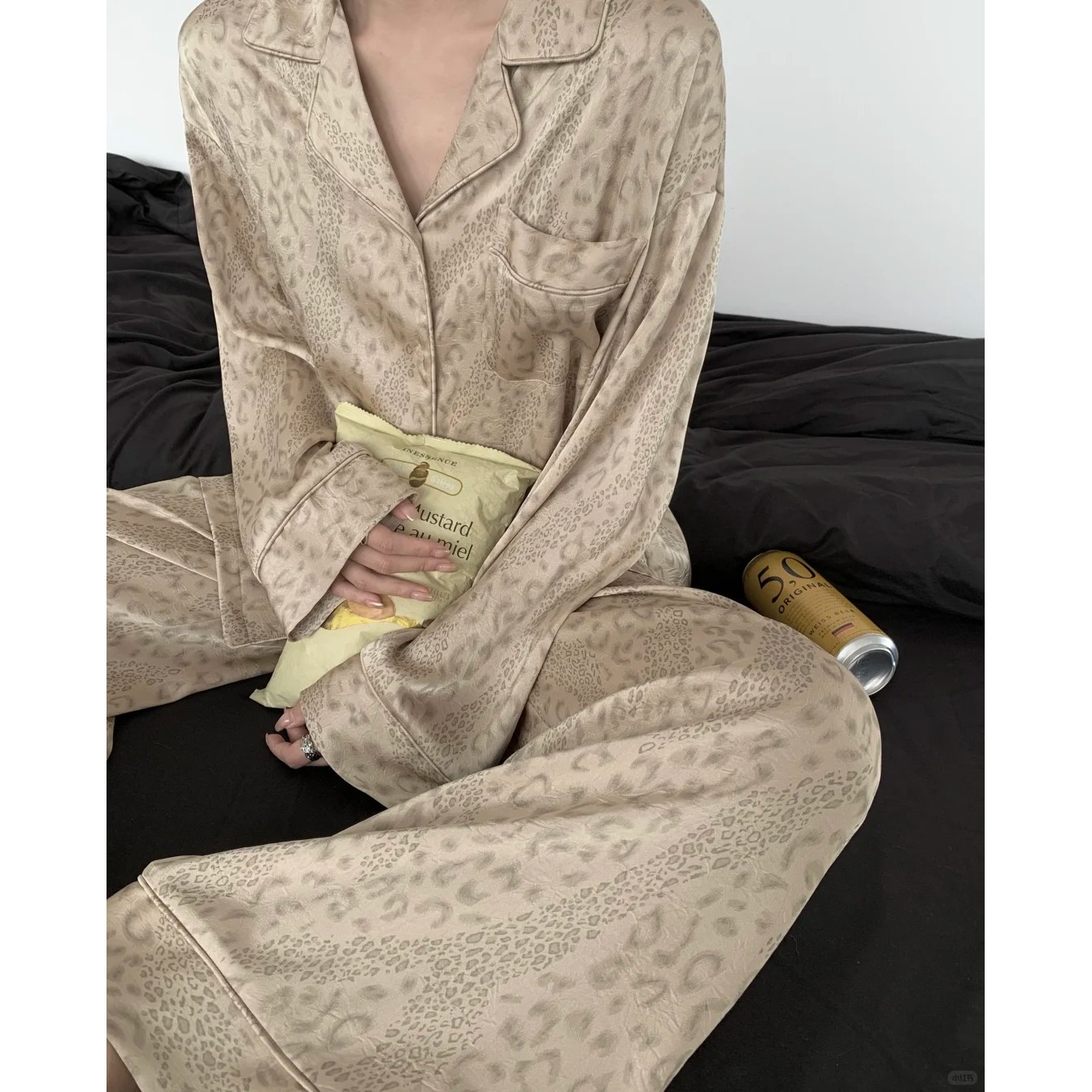 法式高级感轻奢睡衣女优雅休闲豹纹提花简约女长袖长裤套装可外穿