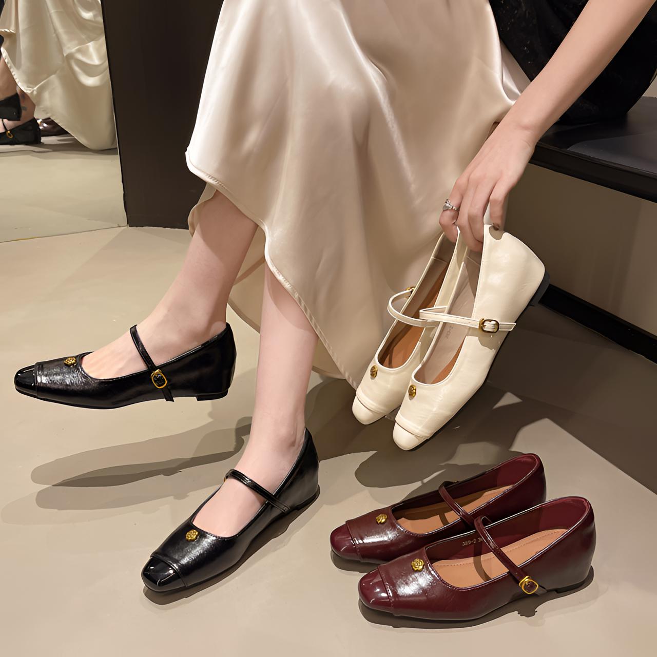 小香风气质玛丽珍鞋女鞋2025年春秋新款浅口一字带小众配子裙单鞋