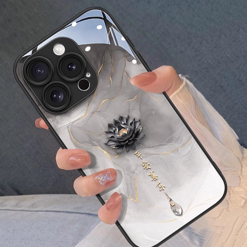 喜乐暗夜莲花适用苹果17promax手机壳中国风iphone16pro保护壳14