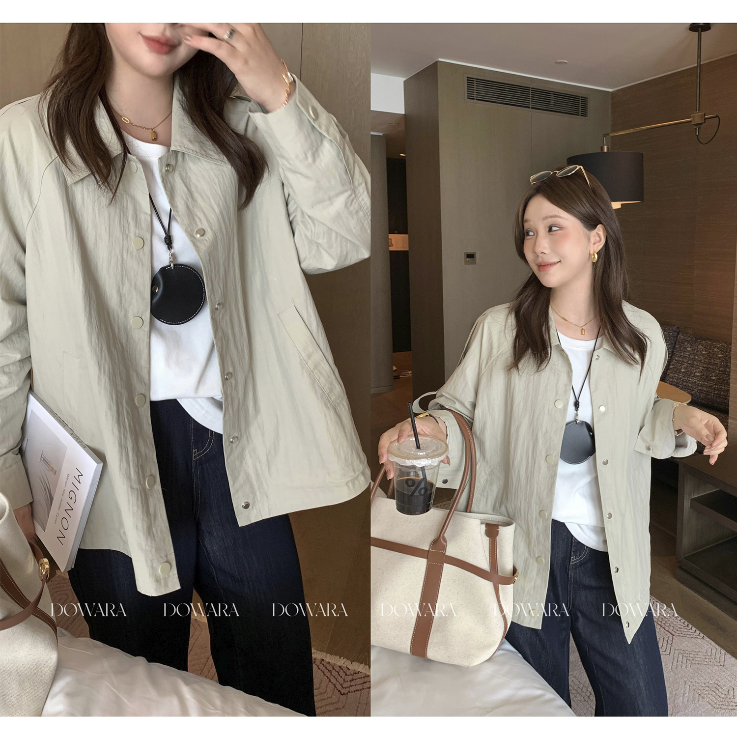 现货大婉酱微胖定制韩系微褶皱外套女秋季宽松百搭短款上衣2521D