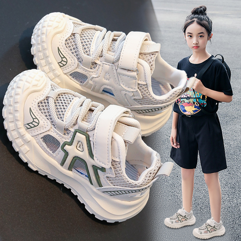 ABC童鞋儿童运动凉鞋女童镂空透气小白鞋2025新款夏季小童网面鞋